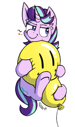 Size: 659x1115 | Tagged: safe, artist:ponballoon, starlight glimmer, pony, unicorn, g4, balloon, bully, bullying, female, floating, helium tank, horn, looking offscreen, mare, raised hoof, simple background, solo, squish, starlooner glimmer, that pony sure does love balloons, transparent background, underhoof