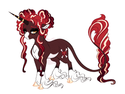 Size: 3600x2700 | Tagged: safe, artist:gigason, oc, oc only, oc:carmine, pony, unicorn, brown eyeshadow, coat markings, colored hooves, colored horn, colored pinnae, eyeshadow, facial markings, female, golden eyes, gradient hooves, gradient mane, gradient tail, hair bun, hoof polish, horn, leonine tail, lidded eyes, long feather, long fetlocks, long tail, makeup, mare, obtrusive watermark, shiny hooves, simple background, snip (coat marking), socks (coat markings), solo, space buns, standing, striped horn, tail, transparent background, unshorn fetlocks, watermark, yellow eyes