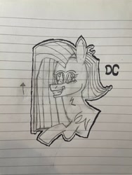 Size: 3024x4032 | Tagged: safe, artist:snapple_bloom, pinkie pie, earth pony, pony, g4, chest fluff, crazy face, faic, female, insanity, lined paper, mare, outline, pinkamena diane pie, raised hoof, simple background, smiling, solo, traditional art, white background