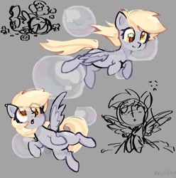 Size: 1058x1066 | Tagged: artist needed, safe, derpy hooves, pegasus, pony, g4, bubble, female, flying, looking up, mare, solo