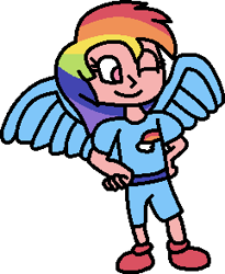 Size: 241x294 | Tagged: safe, artist:mega-poneo, rainbow dash, human, clothes, humanized, simple background, transparent background, winged humanization, wings