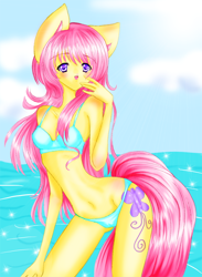 Size: 600x820 | Tagged: safe, artist:mira-san, sky skimmer, earth pony, anthro, g2, bikini, clothes, female, ocean, solo, sunlight, swimsuit, water