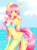 Size: 600x820 | Tagged: safe, artist:mira-san, sky skimmer, earth pony, anthro, g2, bikini, clothes, female, not fluttershy, ocean, solo, sunlight, swimsuit, water