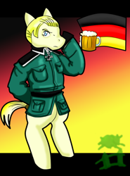 Size: 730x985 | Tagged: safe, artist:mistyrainbowfleece, earth pony, pony, bipedal, clothes, germany, hetalia, iron cross, male, nation ponies, ponified, solo