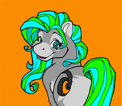 Size: 800x695 | Tagged: safe, artist:lyenuv, oc, oc only, earth pony, pony, heart, heart eyes, looking at you, looking back, looking back at you, orange background, simple background, solo, wingding eyes