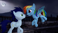 Size: 750x421 | Tagged: safe, artist:fernjames, rainbow dash, soarin', pegasus, pony, g4, 3d, duo, duo male and female, female, male, mare, moon, ship:soarindash, shipping, source filmmaker, stallion, straight