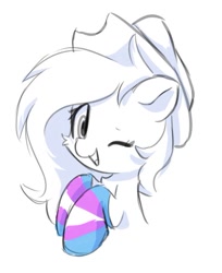 Size: 629x771 | Tagged: safe, artist:skylinepony_, pony, clothes, cute, female, long hair, looking at you, one eye closed, simple background, sketch, smiling, smiling at you, socks, solo, white background