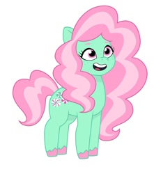 Size: 640x725 | Tagged: safe, artist:jazzhooves, minty, minty (g5), earth pony, pony, g3, g5, my little pony: tell your tale, female, freckles, g3 to g5, generation leap, open mouth, simple background, solo, white background