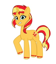 Size: 640x725 | Tagged: safe, artist:jazzhooves, sunset shimmer, pony, unicorn, g4, g5, my little pony: tell your tale, female, g4 to g5, generation leap, horn, raised hoof, simple background, smiling, solo, white background