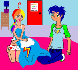 Size: 749x672 | Tagged: safe, artist:mewluna, rainbow dash, soarin', human, g4, 1000 hours in ms paint, duo, duo male and female, female, humanized, male, ship:soarindash, shipping, straight