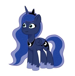 Size: 640x645 | Tagged: safe, artist:jazzhooves, princess luna, alicorn, pony, g4, g5, my little pony: tell your tale, colored wings, crown, ethereal mane, ethereal tail, eyeshadow, female, g4 to g5, gauntlet, generation leap, jewelry, makeup, palindrome get, regalia, simple background, solo, tail, white background, wings