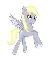 Size: 640x725 | Tagged: safe, artist:jazzhooves, derpy hooves, pegasus, pony, g4, g5, derp, female, flying, g4 to g5, generation leap, simple background, smiling, solo, thin, white background