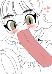 Size: 3500x5000 | Tagged: safe, artist:tonguetiedpony, oc, oc only, oc:zahra, earth pony, pony, blushing, clothes, female, kissing, large tongue, licking, long tongue, mare, offscreen character, outline, pov, pov kiss, scarf, sloppy kissing, solo, solo female, tongue out, tongue play, wip