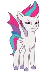 Size: 640x944 | Tagged: safe, artist:jazzhooves, zipp storm, bat pony, pony, g5, bat ponified, bat wings, fangs, female, race swap, red eyes, simple background, smiling, smirk, solo, white background, wings