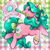 Size: 2400x2400 | Tagged: safe, artist:sparkytopia, may belle, earth pony, pony, g3, bow, bracelet, digital art, female, green eyes, green mane, hair bow, jewelry, mare, mouth hold, pink coat, piñata, shiny mane, solo, sparkles, tail, tail bow, teal mane