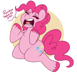Size: 1545x1522 | Tagged: safe, artist:lulubell, pinkie pie, kneeling, solo, yelling