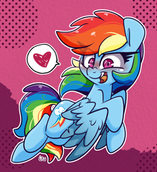 Size: 1640x1800 | Tagged: safe, artist:lou, rainbow dash, pegasus, pony, g4, blushing, female, happy, heart, looking at you, mare, open mouth, open smile, smiling, solo, spread wings, wings