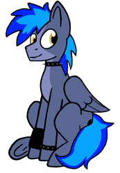 Size: 605x875 | Tagged: safe, artist:proffy floyd, oc, oc only, oc:proffy floyd, bat pony, hybrid, pegabat, pegasus, pony, choker, colored, fangs, flat colors, simple background, sitting, solo, spiked choker, spiked wristband, transparent background, wristband