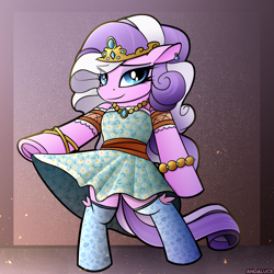 Size: 2000x2000 | Tagged: safe, artist:andaluce, diamond tiara, g4, bipedal, clothes, dress, ear piercing, earring, female, filly, foal, jewelry, necklace, piercing, posing for photo, socks, solo, tiara