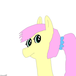 Size: 3000x3000 | Tagged: safe, artist:anythingpony, fluttershy, pegasus, pony, g4, alternate hairstyle, bust, ponytail, scrunchie, signature, simple background, solo, white background