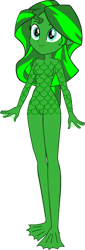 Size: 523x1532 | Tagged: safe, artist:invisibleink, artist:tylerajohnson352, sunset shimmer, equestria girls, g4, female, fins, flippers, gills, green skin, halloween, holiday, monster, scales, simple background, solo, swamp creature, transparent background, webbed feet, webbed fingers