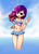 Size: 2508x3528 | Tagged: safe, artist:howxu, misty brightdawn, human, g5, alternate hairstyle, belly button, bikini, clothes, commission, female, humanized, light skin, partially submerged, rebirth misty, solo, standing in water, sweet dreams fuel, swimsuit, water