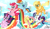 Size: 8268x4823 | Tagged: safe, artist:julunis14, applejack, fluttershy, pinkie pie, rainbow dash, rarity, twilight sparkle, alicorn, earth pony, pegasus, pony, unicorn, g4, absurd resolution, blank flank, cheek fluff, chest fluff, cloud, cute, dashabetes, diapinkes, digital art, ear fluff, female, filly, filly applejack, filly fluttershy, filly pinkie pie, filly rainbow dash, filly rarity, filly twilight sparkle, foal, folded wings, freckles, group, heart, hoof fluff, hoof heart, horn, jackabetes, leg fluff, mane six, one eye closed, open mouth, open smile, outdoors, rainbow, rainbow waterfall, raribetes, sextet, shyabetes, signature, sitting, sky, slide, smiling, sparkles, spread wings, sweet dreams fuel, tail, twiabetes, twilight sparkle (alicorn), underhoof, watermark, wing fluff, wings, younger