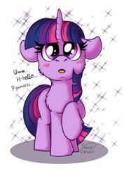 Size: 1414x2000 | Tagged: safe, artist:julunis14, twilight sparkle, pony, unicorn, g4, blank flank, blushing, cheek fluff, chest fluff, cute, female, filly, filly twilight sparkle, floppy ears, foal, horn, implied princess celestia, leg fluff, looking at someone, looking at you, looking up, raised hoof, signature, simple background, solo, sparkles, tail, twiabetes, unicorn twilight, white background, younger