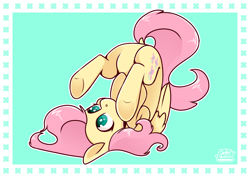 Size: 4093x2894 | Tagged: safe, artist:jellysketch, fluttershy, pegasus, pony, g4, cute, dock, featureless crotch, female, folded wings, high res, mare, shyabetes, solo, tail, underhoof, upside down, wings