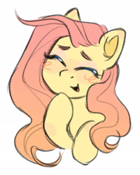 Size: 2088x2610 | Tagged: safe, artist:resoi0, fluttershy, pegasus, pony, g4, blush scribble, blushing, bust, cute, daaaaaaaaaaaw, eyes closed, female, high res, mare, open mouth, open smile, shyabetes, simple background, smiling, solo, white background