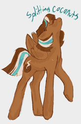 Size: 840x1281 | Tagged: safe, artist:guccilarue, oc, oc:splitting coconuts, pegasus, pony, brown coat, gray background, multicolored hair, pegasus oc, simple background