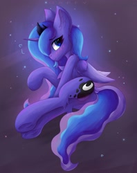 Size: 2900x3660 | Tagged: safe, artist:gaffy, princess luna, alicorn, pony, blushing, butt, chest fluff, ear fluff, featureless crotch, female, heart, horn, lying down, mare, moonbutt, on side, plot, shoulder fluff, spread wings, wings