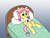 Size: 2000x1500 | Tagged: safe, artist:craftycirclepony, oc, oc only, oc:crafty circles, pony, unicorn, bed, bow, butt freckles, coat markings, controller, cute, female, filly, foal, freckles, gradient background, hair bow, hoof hold, horn, in bed, lying down, pillow, playing, smiling, socks (coat markings), solo, video game