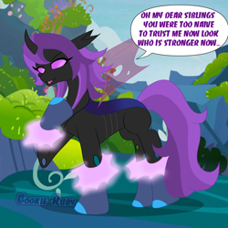 Size: 2024x2024 | Tagged: safe, artist:cookie-ruby, oc, oc only, oc:circe, changedling, changeling, g4, changeling oc, ponysona, purple changeling, solo, transformation