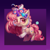 Size: 2500x2500 | Tagged: safe, artist:n3tt0l, oc, oc only, pony, unicorn, art trade, blushing, bow, butt blush, candy, chibi, clothes, collar, curly hair, curly mane, curly tail, eyelashes, female, filly, foal, food, glasses, gradient background, hair bow, horn, lollipop, looking up, pink eyes, pink hair, shiny eyes, shiny hair, smiling, socks, solo, tail