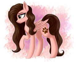 Size: 2080x1673 | Tagged: safe, artist:queenofsilvers, oc, oc only, oc:pawprint, pegasus, pony, chest fluff, commission, cute, ear fluff, eyebrows, female, folded wings, mare, pegasus oc, profile, raised hoof, side view, solo, standing, tail, wings