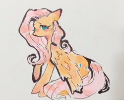 Size: 710x571 | Tagged: safe, artist:punkieple, fluttershy, pegasus, pony, female, mare, marker drawing, solo, traditional art