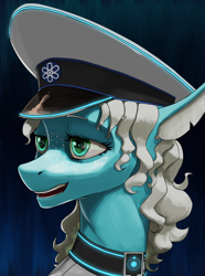 Size: 3120x4200 | Tagged: safe, artist:neither, oc, oc only, oc:starry eyes, seapony (g4), equestria at war mod, bust, cap, clothes, hat, portrait, solo