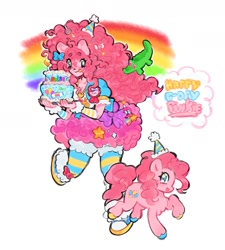 Size: 1620x1800 | Tagged: safe, artist:punkieple, gummy, pinkie pie, alligator, earth pony, human, pony, biting, female, humanized, mare, smiling, square crossover