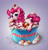 Size: 1835x1931 | Tagged: safe, artist:polnocnykot, pinkie pie, earth pony, pony, g4, adorable face, berry, blue eyes, blushing, bow, box, candy, cheese, chest fluff, cream, curly hair, curly mane, cute, dessert, diapinkes, ear fluff, eyebrows, female, fluffy, food, gradient background, hair bow, happy, hooves, looking at you, looking up, looking up at you, lying down, mare, mascarpone, open mouth, open smile, pink hair, pink mane, pony in a box, raised eyebrow, smiling, smiling at you, smol, solo, strawberry, sweets, tiny, tiny ponies, unshorn fetlocks, whipped cream