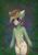 Size: 1530x2160 | Tagged: safe, artist:n3tt0l, oc, oc only, earth pony, anthro, brown hair, coat markings, colored ears, eyelashes, gift art, green background, green skin, hips, looking at you, purple eyes, shiny eyes, short hair, smiling, smiling at you, solo, spots