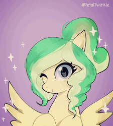 Size: 700x778 | Tagged: safe, artist:petaltwinkle, oc, oc only, oc:river mint, pegasus, pony, animated, commission, cute, eye shimmer, female, frame by frame, gif, gradient background, heart, heart eyes, mare, pegasus oc, solo, wingding eyes, ych result