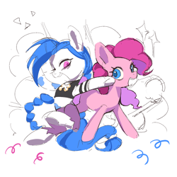 Size: 1500x1500 | Tagged: safe, artist:blackrockshooter958, pinkie pie, earth pony, pony, g4, colored sketch, duo, female, jinx (league of legends), league of legends, mare, open mouth, ponified, simple background, sketch, white background