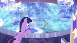 Size: 1280x720 | Tagged: safe, screencap, twilight sparkle, alicorn, pony, celestial advice, g4, season 7, butt, cutie map, hooves on the table, map, plot, rear view, solo, twilight sparkle (alicorn), twilight's castle