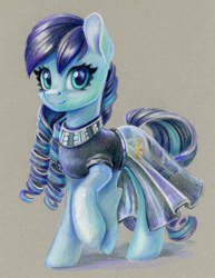 Size: 924x1200 | Tagged: safe, artist:maytee, coloratura, earth pony, pony, g4, clothes, colored pencil drawing, commission, dress, raised hoof, smiling, solo, toned paper, traditional art