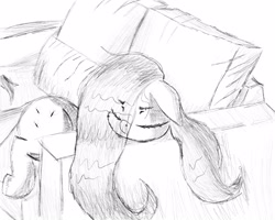 Size: 3000x2400 | Tagged: safe, artist:boneappleteeth, fluttershy, pegasus, pony, g4, couch, cute, eye clipping through hair, eyebrows, eyebrows visible through hair, female, mare, monochrome, pencil drawing, shyabetes, sleeping, solo, traditional art