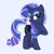 Size: 640x640 | Tagged: safe, alternate version, artist:cinnaminnow, princess luna, rarity, pony, unicorn, g4, blue background, eyeshadow, female, hoof on neck, horn, lidded eyes, makeup, open mouth, open smile, palette swap, recolor, simple background, smiling, solo, tabitha st. germain, voice actor joke