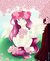 Size: 452x548 | Tagged: safe, artist:majesticwhalequeen, oc, pegasus, pony, female, flower, mare, solo