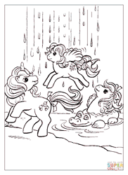 Size: 611x840 | Tagged: safe, fizzy, pegasus, pony, sea pony, unicorn, g1, baby, baby sea ponies, bow, coloring page, female, filly, floaty, flying, foal, gif, hair bow, horn, lineart, mare, non-animated gif, pool toy, rain, rearing, tail, tail bow, trio, trio female, turned head, water, waterfall