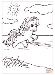 Size: 613x834 | Tagged: safe, baby heart throb, pegasus, pony, g1, cloud, coloring page, female, filly, foal, gif, non-animated gif, path, solo, sun